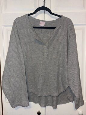 Urban Outfitters Gray Waffle Henley Sweatshirt